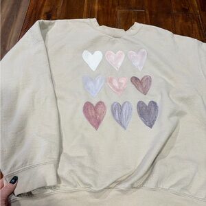 Gildan Beige Sweatshirt with Colorful Heart